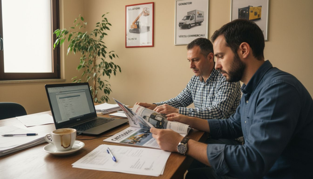 Due consulenti collaborano nella gestione delle pratiche di noleggio.