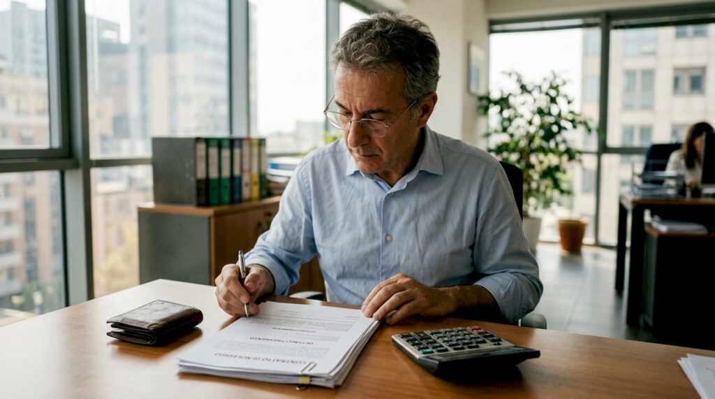 Un professionista si occupa della gestione dei pagamenti per il noleggio direttamente in ufficio.