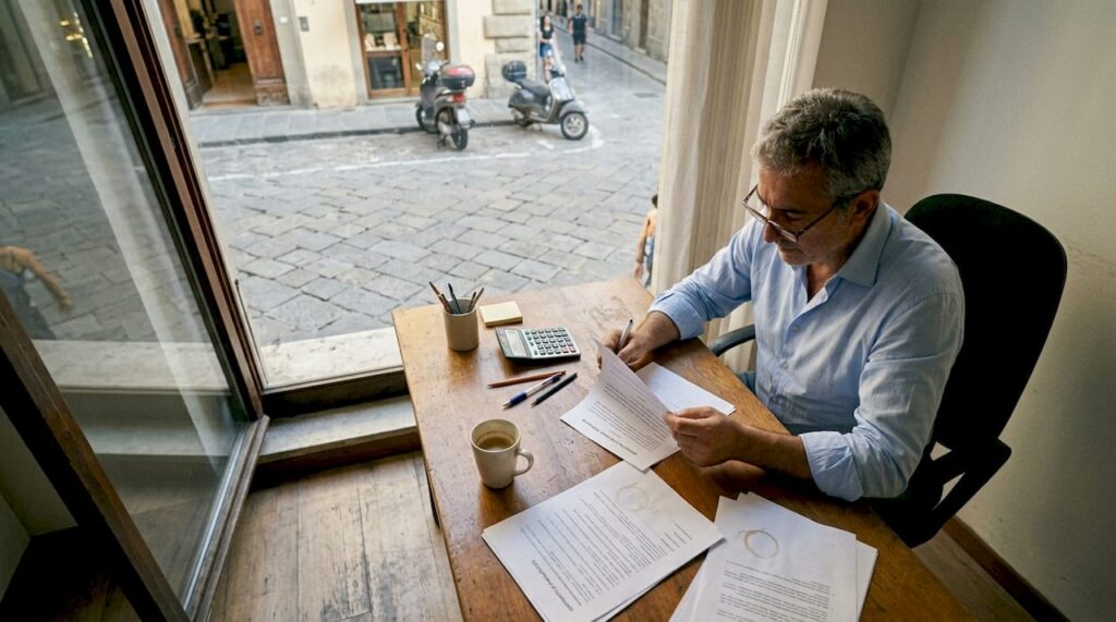 Un uomo sta esaminando un contratto di noleggio a breve termine.
