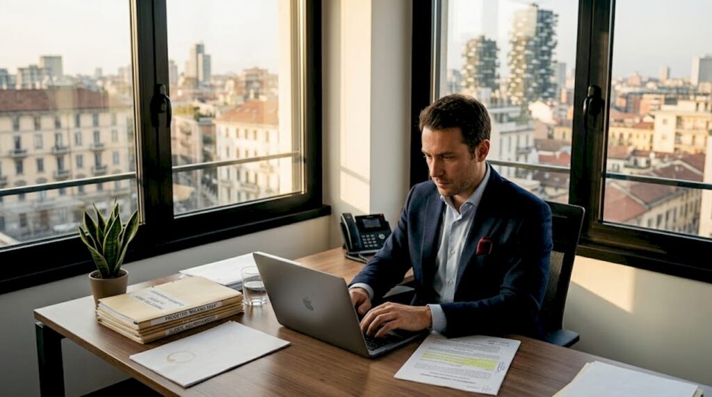 Responsabile che analizza un contratto di locazione digitale