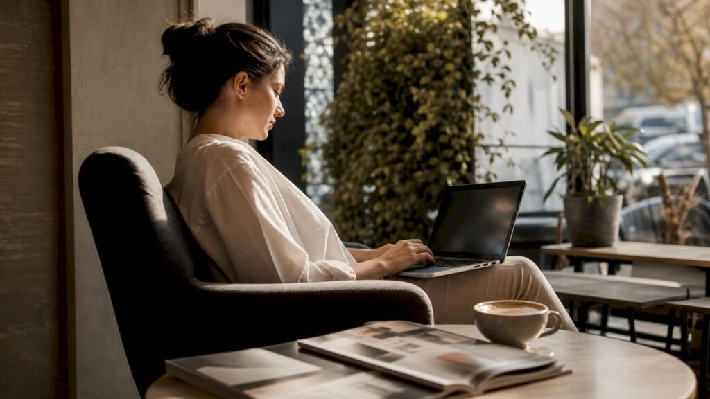 Donna al lavoro al computer in un ambiente di smart working