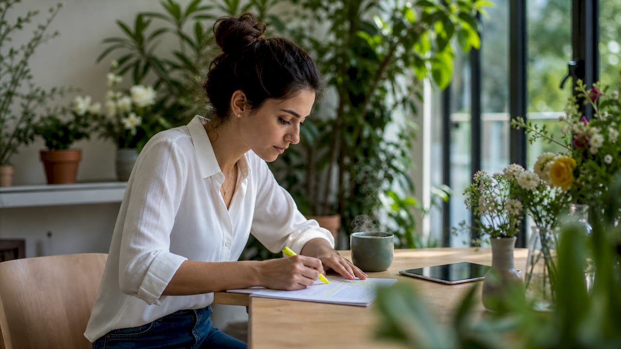 Organizzatrice di eventi che controlla la lista delle cose da noleggiare