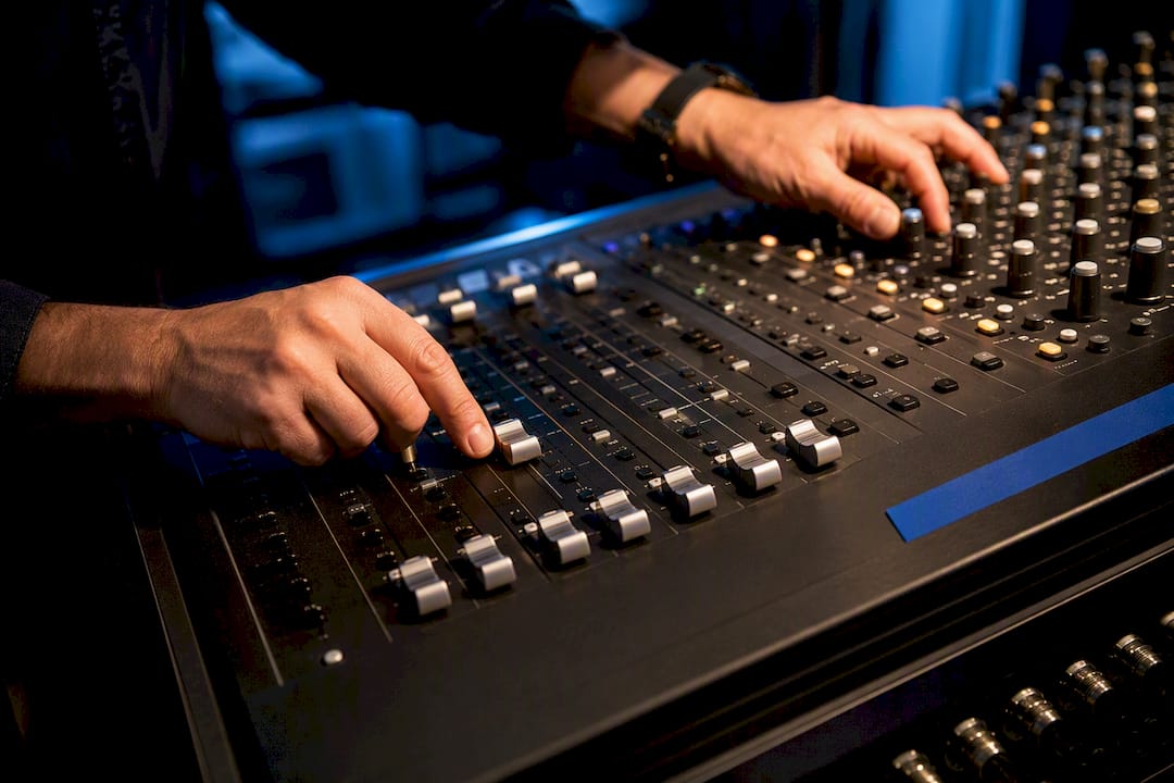 Dettaglio tecnico di un mixer audio anonimo