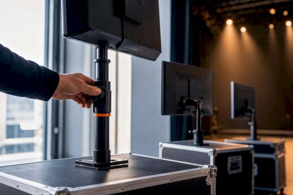 Monitor di varie dimensioni pronti per un evento