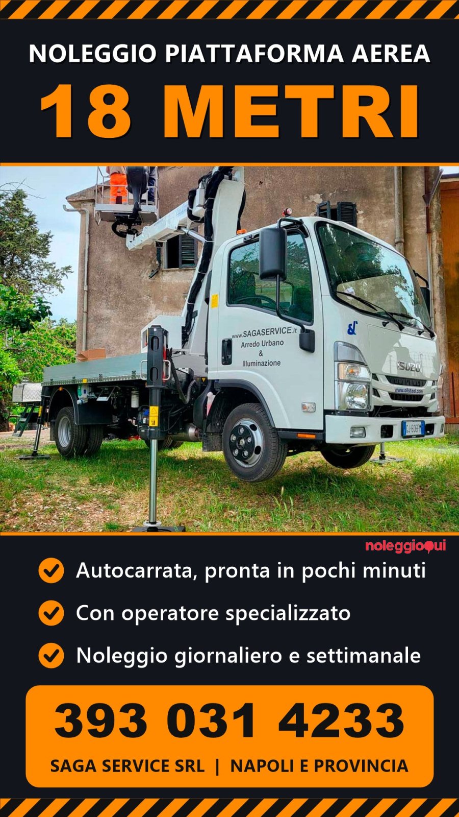 Noleggio PIATTAFORMA AUTOCARRATA (cestello) 18 mt. con operatore